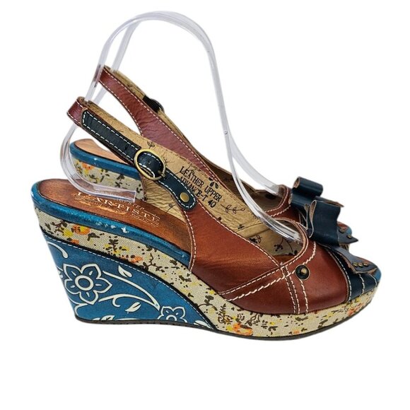 Spring Step L'artiste Womens Leather Floral Detailed Wedges, Sling Back, 40/US 9 - Picture 2 of 11